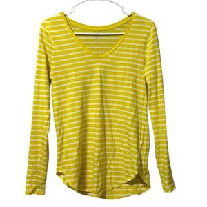 Old Navy Relaxed Women Size Small Yellow Striped V Neck Lightweight Shirt Cotton